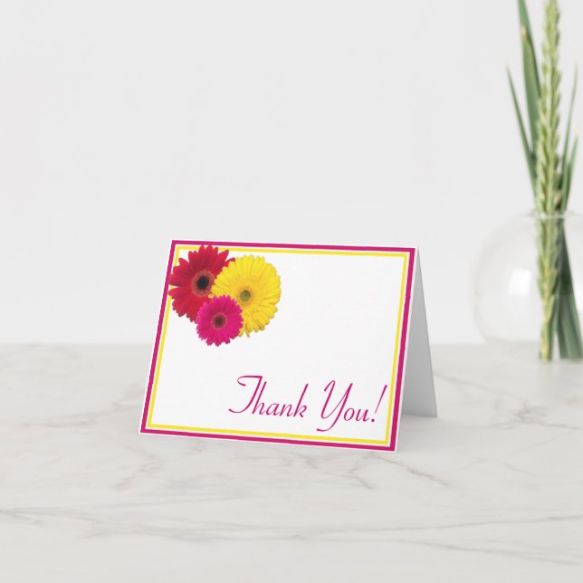 Pink Yellow Red Gerbera Daisy Thank You Card (Front)