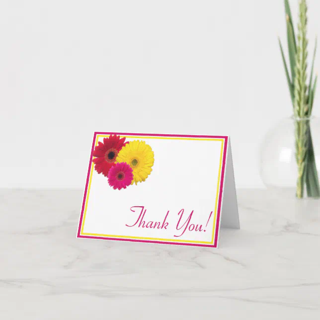 Pink Yellow Red Gerbera Daisy Thank You Card | Zazzle