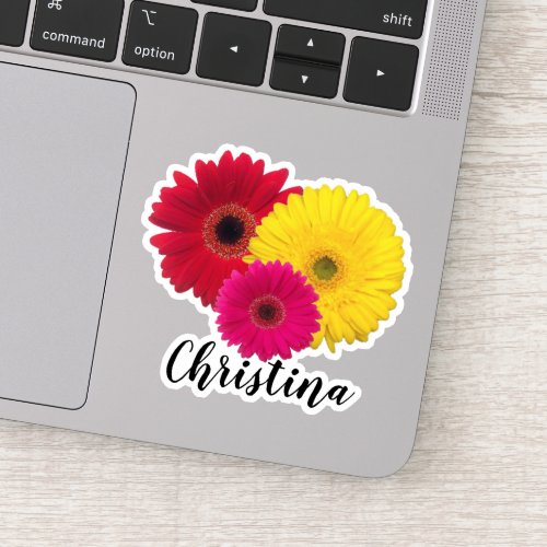 Pink Yellow Red Gerbera Daisy with Name  Sticker