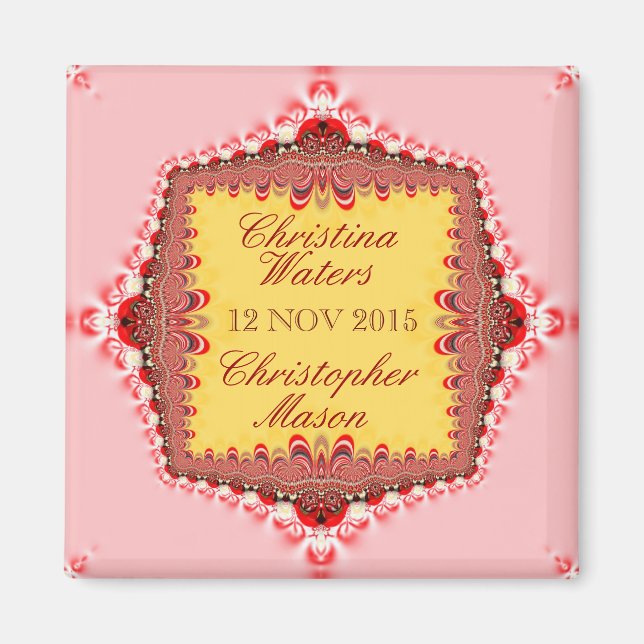 Pink Yellow Red Satin+Lace Wedding Favors Magnet (Front)