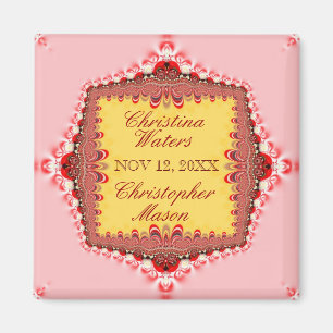 Pink Yellow Red Satin+Lace Wedding Favors Magnet