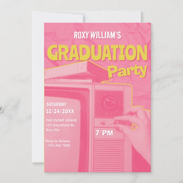 Pink yellow retro Graduation party Invitation (Front)