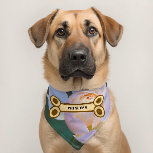 Pink Yellow Rose Beige Dog Bone Name  Pet Bandana Collar (Dog 2)