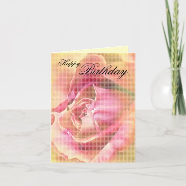 Pink Yellow Rose Birthday Card (Front)