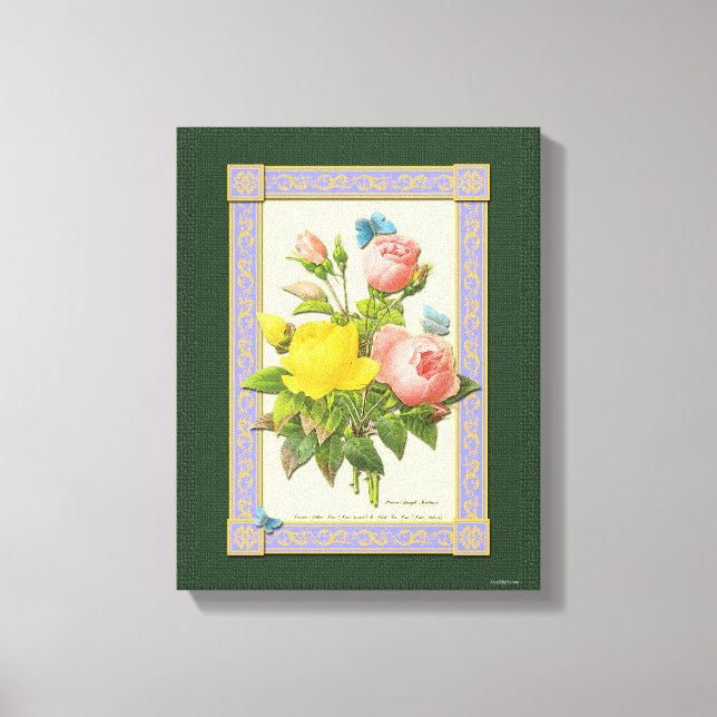 Pink Yellow Rose Botanical Art Wrapped Canvas (Front)