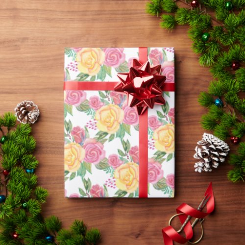 Pink Yellow Rose Flower  Wrapping Paper