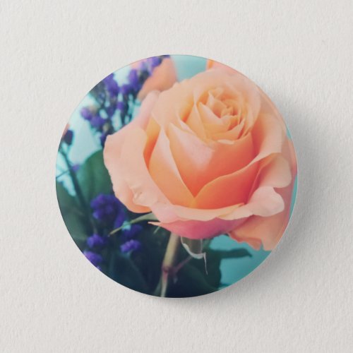 pink yellow rose with mint background button