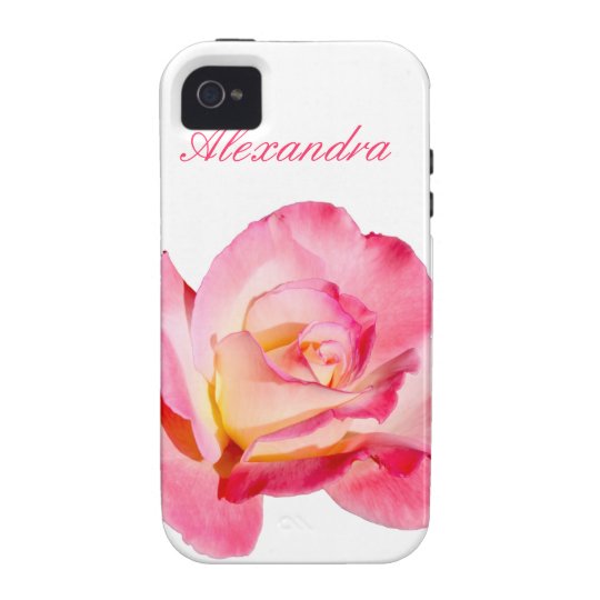 Pink & Yellow Rose with Personalized Name iPhone 4/4S Case