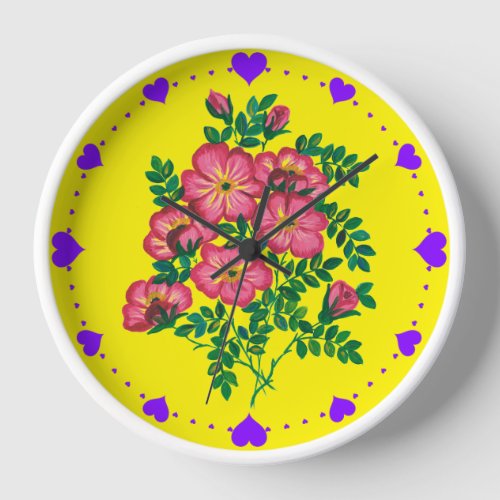 Pink Yellow Roses Clock