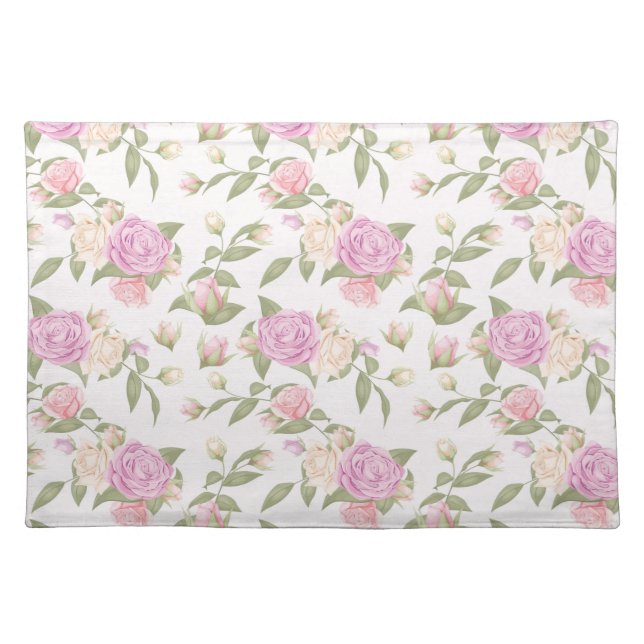 Pink & Yellow Roses Cloth Placemat (Front)