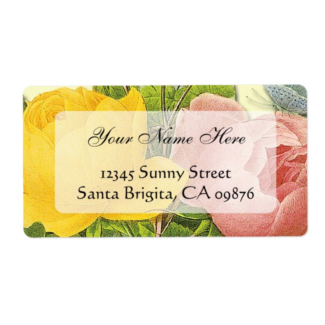 Pink Yellow Roses Custom Large Address Labels