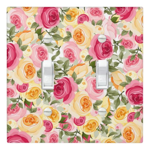 Pink  Yellow Roses Farmhouse Shabby Chic Floral Light Switch Cover