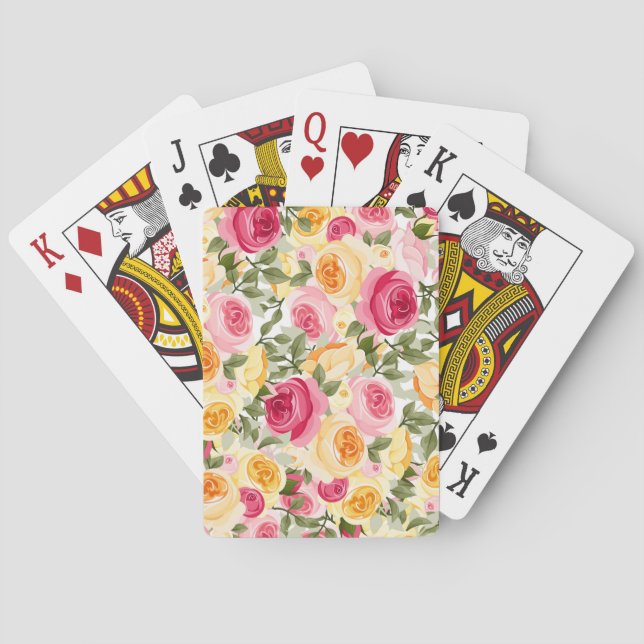 Pink & Yellow Roses Farmhouse Shabby Chic Floral Poker Cards (Back)