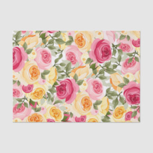 Pink & Yellow Roses Farmhouse Shabby Chic Floral Tissue Paper