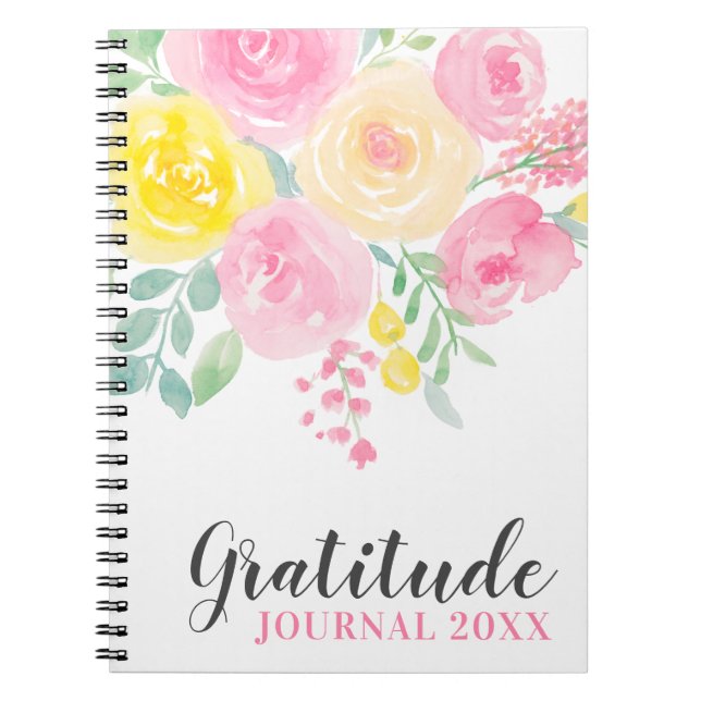 Pink yellow roses floral paint gratitude journal (Front)