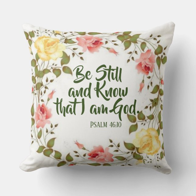 Pink Yellow Roses Floral Scripture Quotes Throw Pillow (Front)