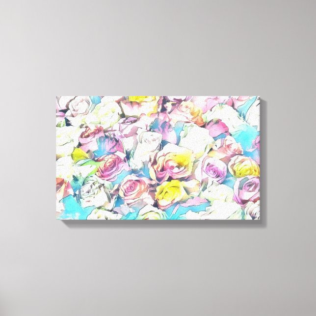 Pink yellow roses painting Stretched Canvas Print (Front)
