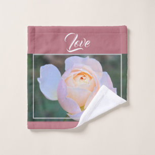 Pink Yellow Roses Typography Rose Gold Bath Towel Set