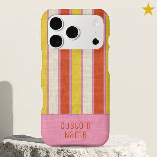 Pink Yellow Rust Preppy Bold Stripes Custom Name iPhone 17 Pro Case