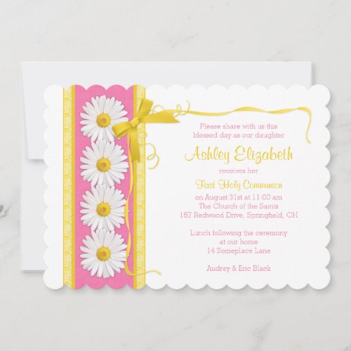 Pink Yellow Shasta Daisy Communion Invitation