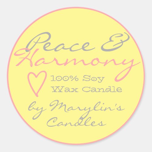 Pink Yellow Simple Candle Labels with Heart Pastel