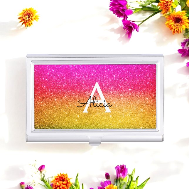 Pink Yellow Sparkle Beauty Salon Colorful   Business Card Case (Creator Uploaded)