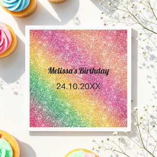 Pink Yellow Sparkle Birthday Baby Shower Napkins