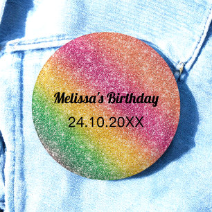Pink Yellow Sparkle Glitter Birthday Party Button