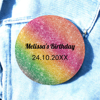 Pink Yellow Sparkle Glitter Birthday Party Button