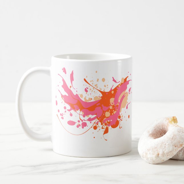 Pink Yellow Splash Artistic  Coffee Mug (With Donut)