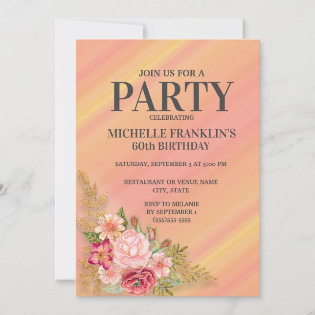 Pink Yellow Spring Garden Floral 60th Birthday Invitation (Front)