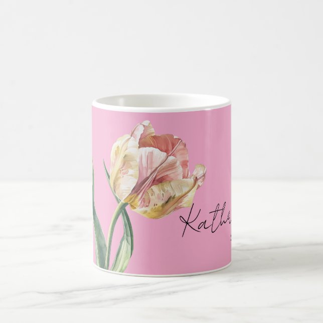 Pink Yellow Spring Tulip Flower Coffee Mug (Center)