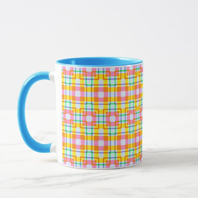 Pink Yellow Square Pattern Spring Colors Mug (Left)