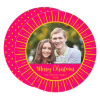 Pink Yellow Starburst Merry Christmas Photo Card