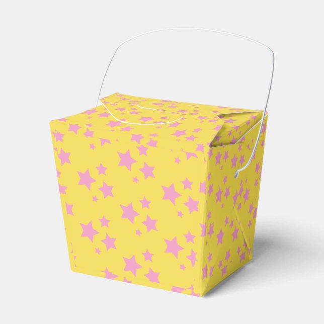 Pink Yellow Stars Modern design Favor Boxes (Front Side)