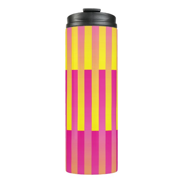 Pink Yellow Stripes Pattern Thermal Tumbler (Front)