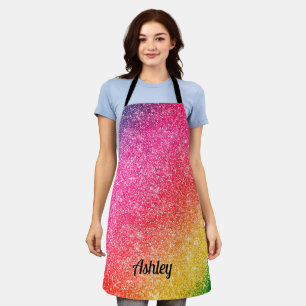 Pink Yellow Stylish Glitter Sparkle Pattern Apron