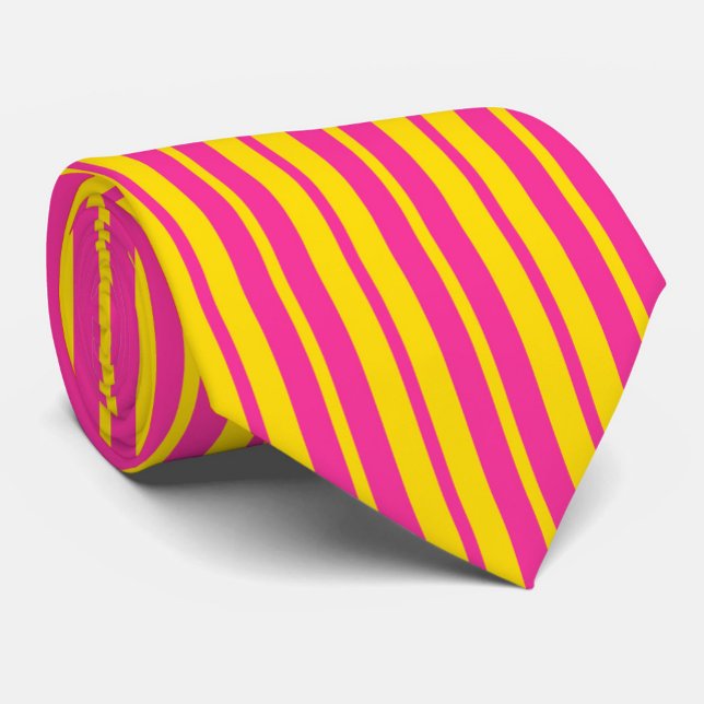 Pink Yellow Stylish Stripes Pattern Design  Neck Tie (Creator Uploaded)