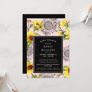 Pink & Yellow Sunflower Baby Shower Invitation