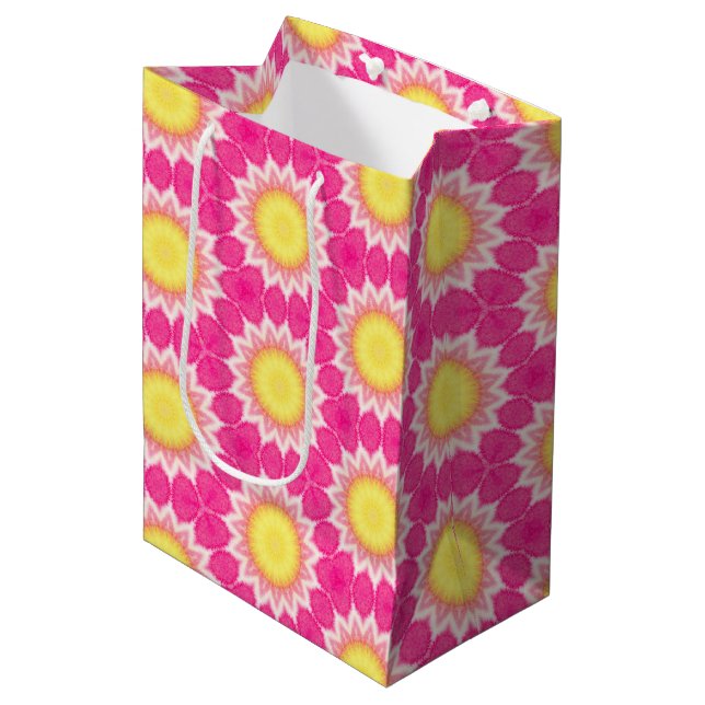 Pink Yellow Sunflower Pattern  Gift Bag (Front Angled)