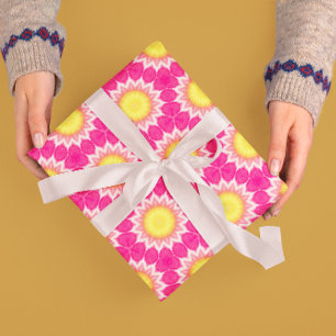 Pink Yellow Sunflower Pattern Wrapping Paper Roll