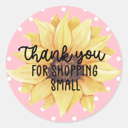 Pink Yellow Sunflower Thank You Shopping Small Classic Round Sticker