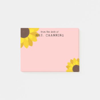 Pink Yellow Sunflowers From The Desk Of Teacher Post-it Notes by birchandoak at Zazzle