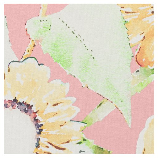Pink Yellow Sunflowers Watercolor Floral Fabric
