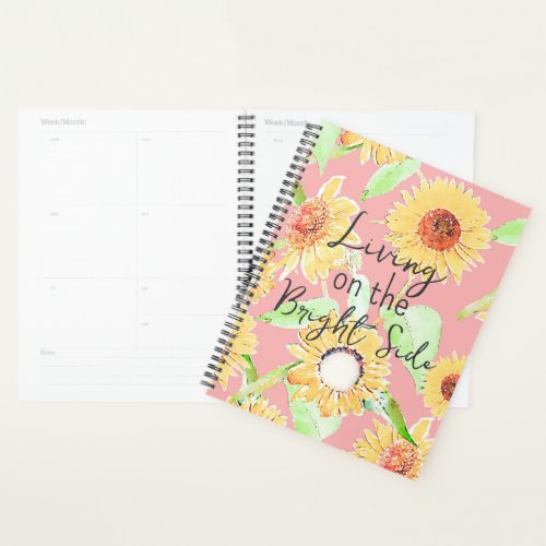 Pink Yellow Sunflowers Watercolor Floral Planner