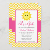 Pink Yellow Sunshine Chevron Girl Baby Shower Invitation (Front/Back)