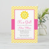 Pink Yellow Sunshine Chevron Girl Baby Shower Invitation (Standing Front)