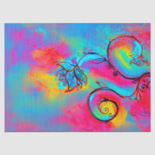 PINK YELLOW TEAL BLUE WHIMSICAL FLOWERS Floral Tissue Paper