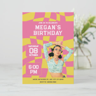 Pink yellow teen y2k photo birthday invitation