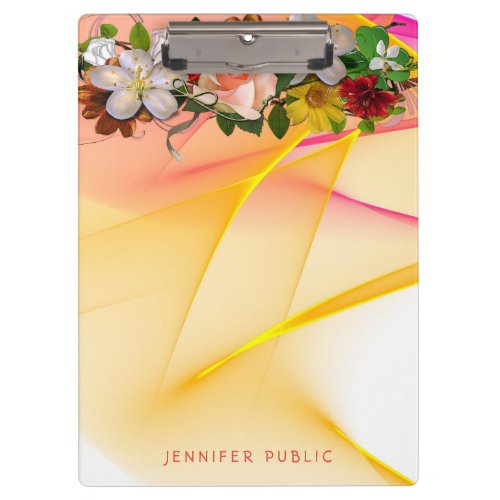 Pink Yellow Template Floral Colorful Watercolor Clipboard